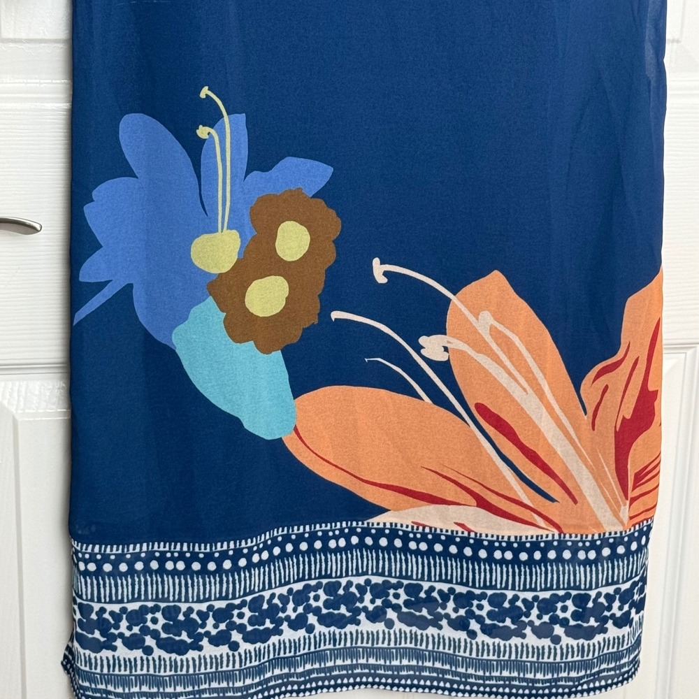 Soft Surroundings Petite XS Blue Floral Sheer Overlay Dress Lined Hibiscus - Picture 2 of 10